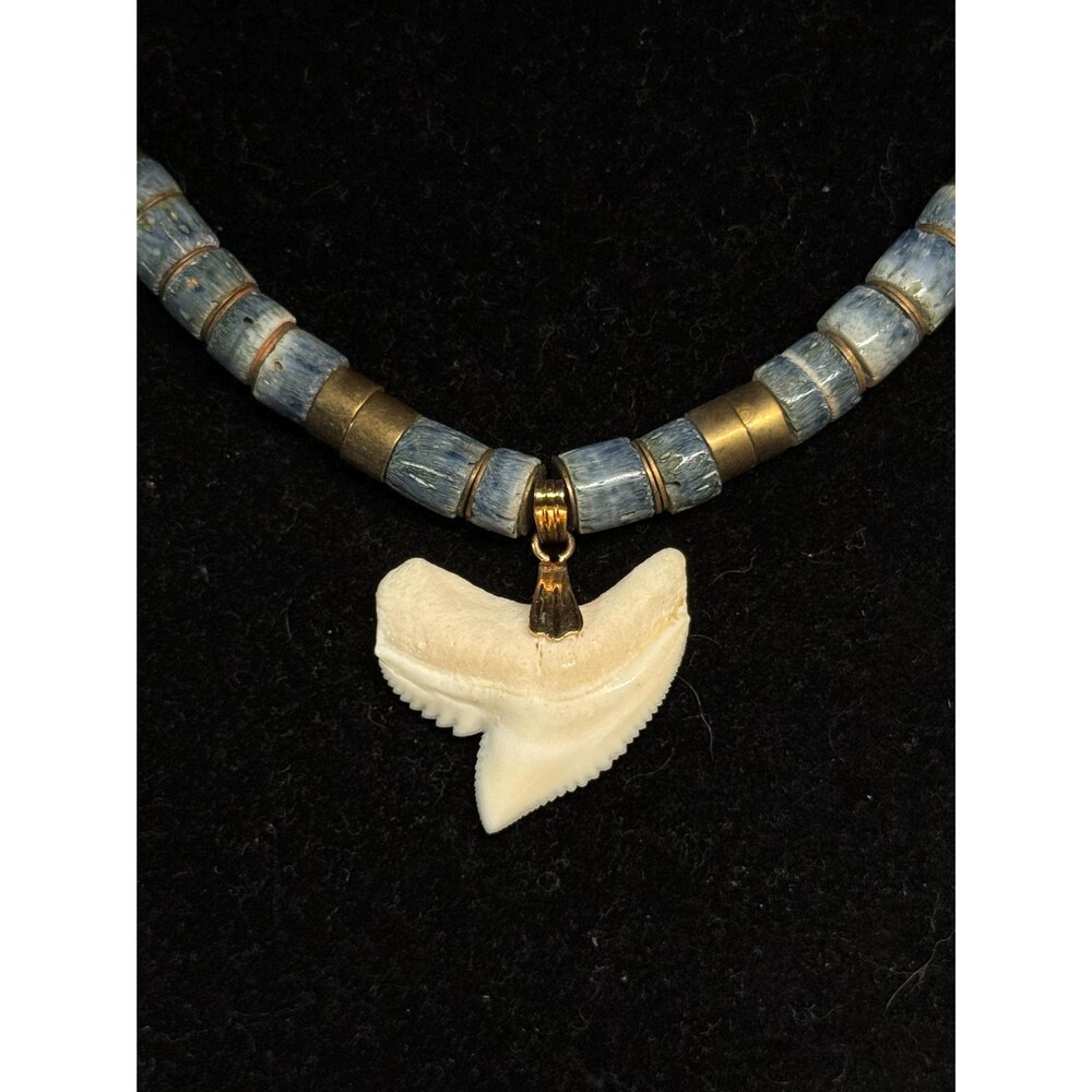 Vintage Blue Coral Heishi Shark Tooth Necklace